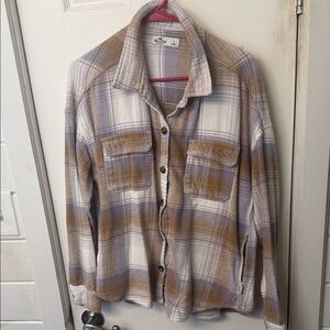 Hollister Tan and White Plaid Shirt